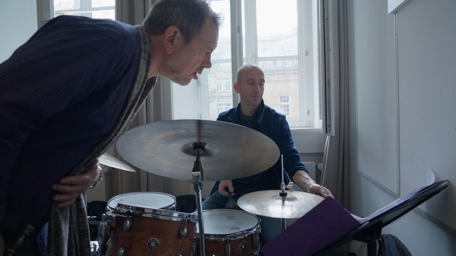 Drum setup and rehearsal moment in Beethoven Meets Jazz.