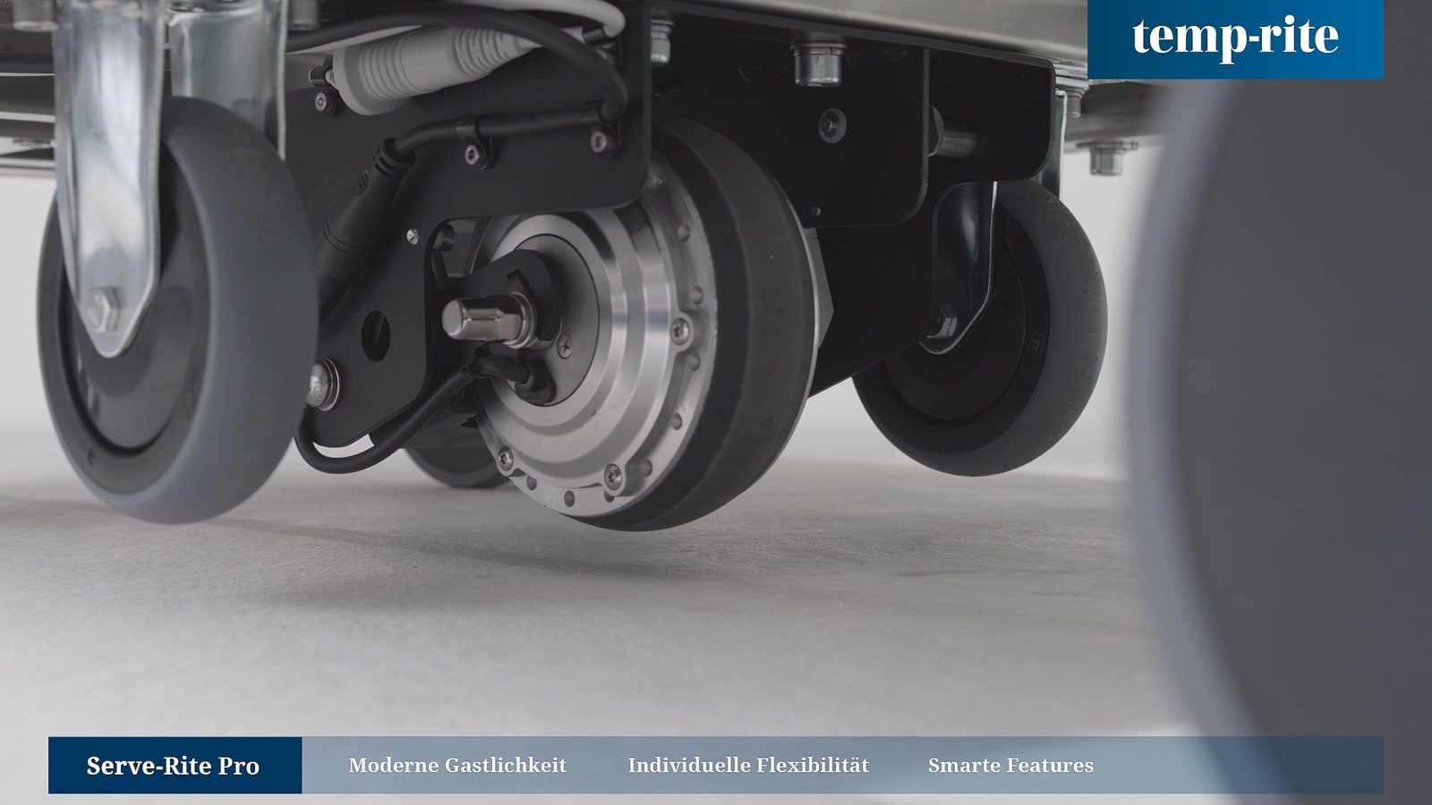 Detail of the wheels and technical mechanism of a Temp-rite system.