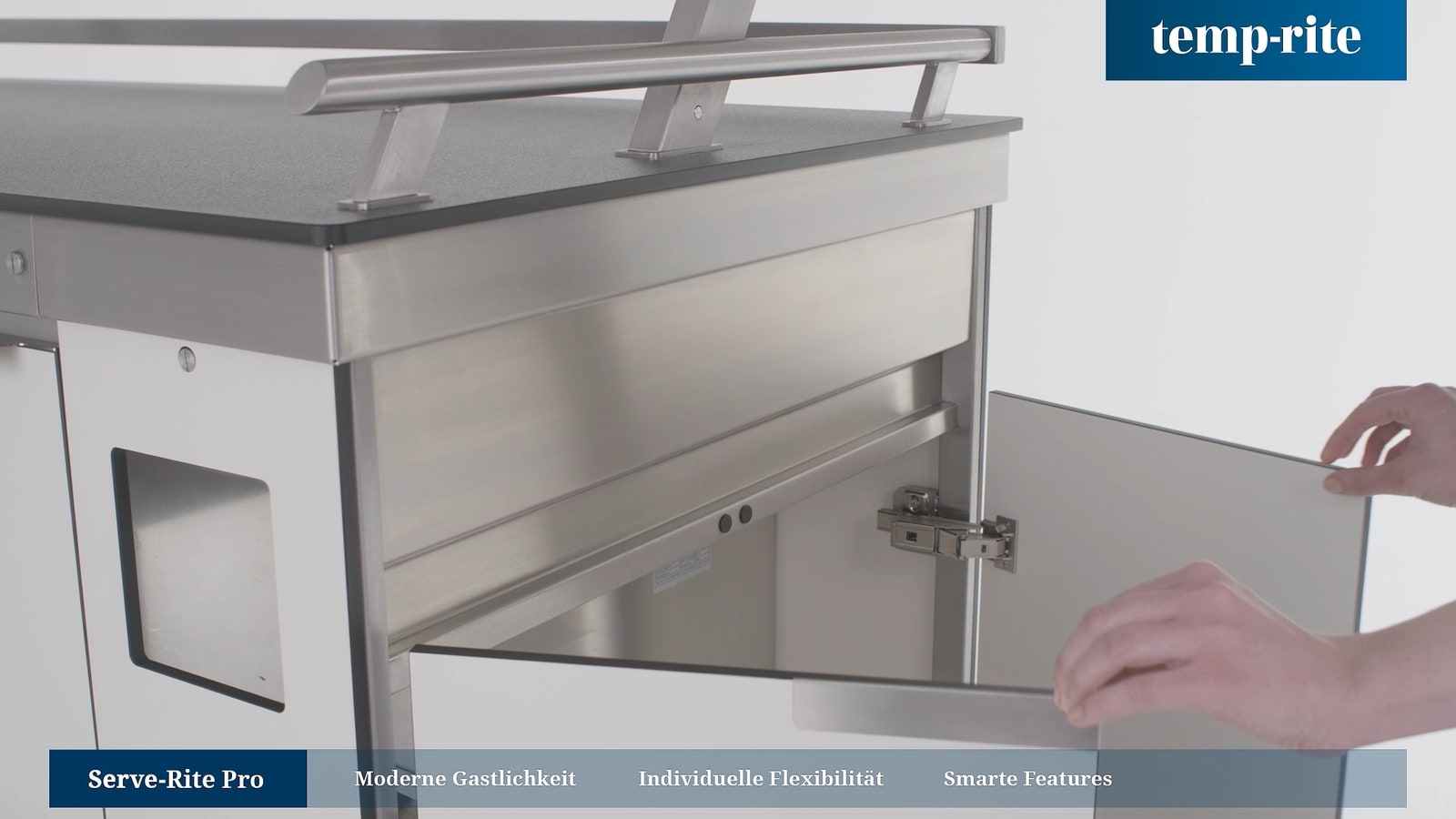 Product detail with door and metal surface.