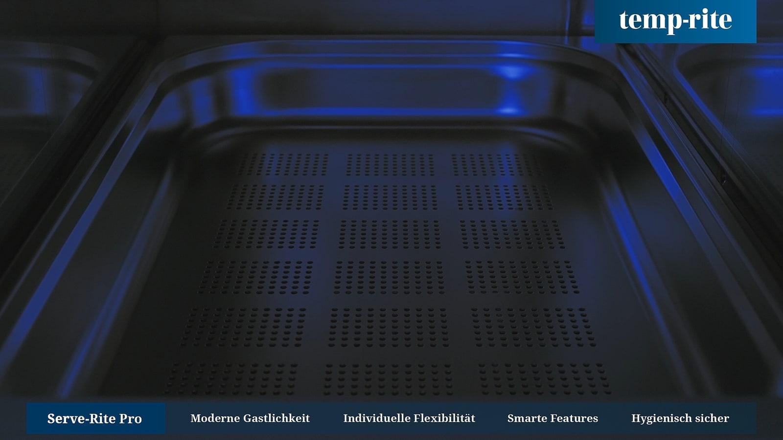 Interior product compartment with blue lighting.