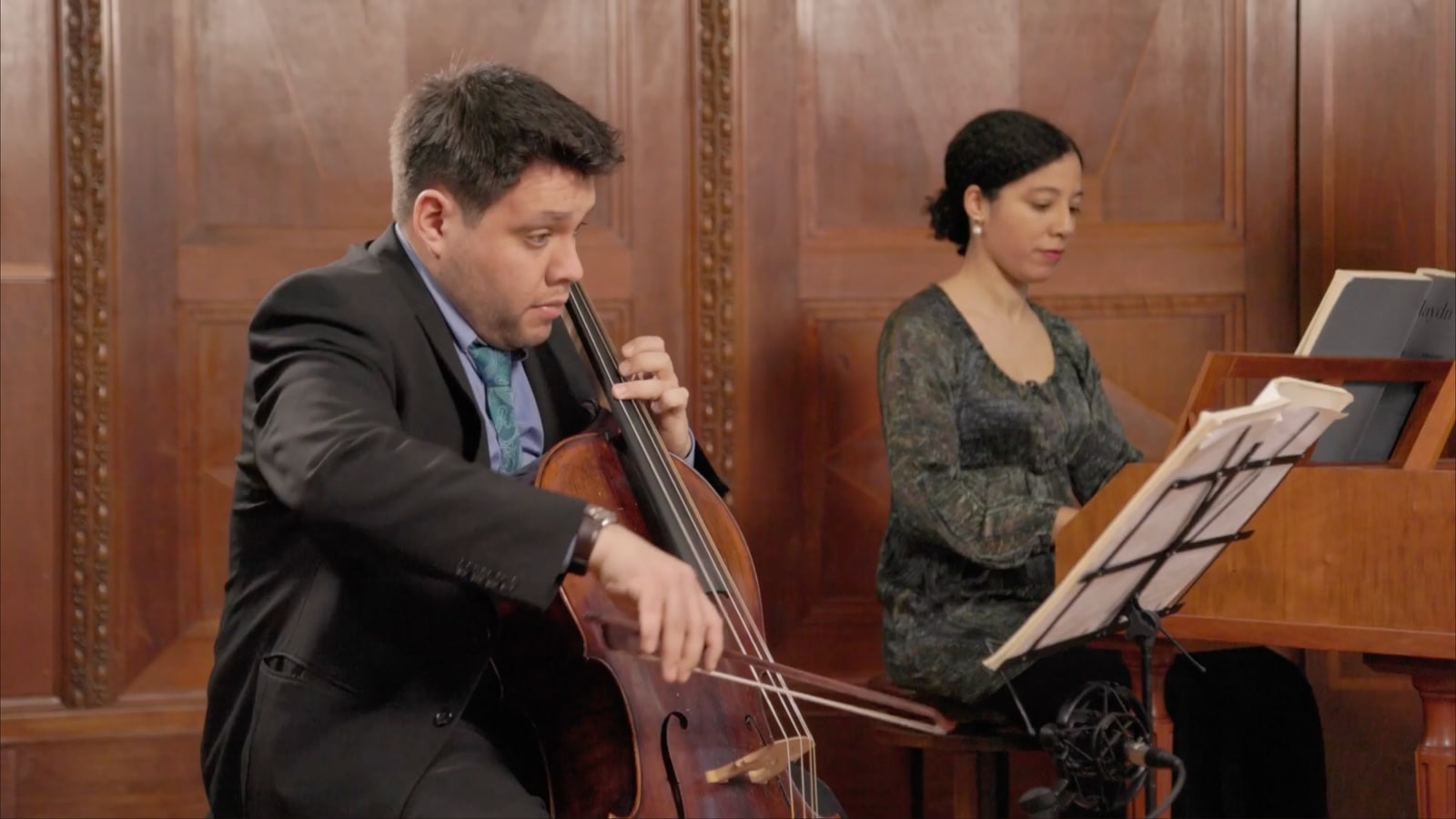 Cello and piano moment from the live recording sessions.